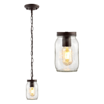 Gaines 5.5" Farmhouse Industrial Iron Mason Jar LED Pendant - JONATHAN Y